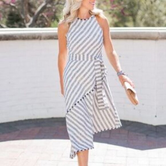 Banana Republic Asymmetrical Tweed Striped Dress (size 10) - Picture 1 of 8
